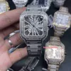 Мужские новые часы с ледяными бриллиантами, скелетон, прозрачный циферблат, серебряный корпус из нержавеющей стали, кварцевые часы2813
