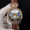 Bovet Amadeo Fleurier Grand Complicações Edouard Tourbillon Rose Gold White Skeleton Dial Swiss Quartz Mens Watch Couro Marrom S296V