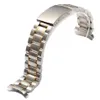 2016 New 18mm 20mm 22mm 24mm silver and gold men metal band watch stainless steel bracelets curved end329a