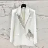 Damenanzüge 2023 Mode Herbst Winter Frauen V-Ausschnitt Langarm Schwerindustrie Gestickte Flares Diamanten Schwarz Weiß Lässiger Blazer