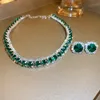 Bröllopsmycken set Fyuan Luxury Necklace Earrings Sets Green Crystal Necklace Women Weddings Bride Jewelry Accessories 231005