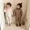 Clothing Sets Kids Candy Color Pocket Thick Coat Warm Padded Jacket Loose Comfortable Soft Cotton Bind Feet Pants Children Winter Suit 231005