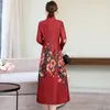 Vêtements ethniques Style chinois Épaissir Veste Mi-longueur Vintage Automne Hiver Chaud Femmes Casual Oriental Tang Costume Impression Slim Manteau Rouge