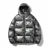 Mannen Down Parka Glanzend Zilver Gecoat Metallic Streetwear Winter Capuchon Jas Lente Harajuku Dikker Warm Uitloper 231005