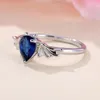 Bagues de cluster Mignon Bleu Foncé Bat Animal Bague Pour Femmes Argent Plaqué Goutte D'eau Zircon Pierre Doigt Halloween Bijoux Cadeau