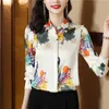 2023 Women Designer Print Beige Shirts Lapel Ribbon Bow Vintage Blouses Autumn Winter Silk Satin Runway Button Front Shirts Office Ladies Long Sleeve Formal Tops