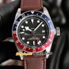 42mm Date GMT Black Dial Asian 2813 Automatic M79830RB-0002 Mens Watch M79830RB Blue Red Bezel Steel Case Brown Leather Strap Gent3360