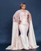 Robes de soirée ivoire robe de soirée de bal formelle grande taille sirène perlée fermeture éclair à lacets nouvelles paillettes personnalisées à manches longues col haut dentelle de satin blanc