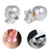 Boucles d'oreilles étalon brillant des strass perles pour les femmes Personnalité Double côtés oreilles filles fête de mariage bijoux brincos