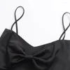 Robes décontractées Spring Summer Jupe à bretelles Sexy Black Bow Tie Robe courte Robe dos nu Mini pour les femmes