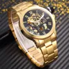 Shenhua Golden Skeleton Automatic Mechanical Watch Men Fashion Waterproof Shockproof Clock Mechanical Watch Men Watches Y19062279F