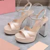 Designers sandals Satin finish shoes Rhinestone heel Platform heels ladies Designer shoe 35-42 with box chunky heel womens Sandal 12.5cm high heeled factory footwear