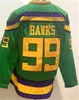 Erkekler Retro Hokey 35 Giguere Jersey 33 Greg Goldberg 96 Charlie Conway 99 Adam Banks Vintage Klasik Film Yeşil 1993 Vintage Kırmızı Siyah Dikişli Saf Pamuk Takımı