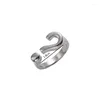 Cluster Rings Silver Color Trend Vintage Elegant Irregular Question Mark Exclamatory Adjustable For Women Fine Party Jewelry