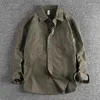 Camisas casuais masculinas lavar para fazer algodão tecido velho camisa de manga comprida ferramental casaco de bolso tendência