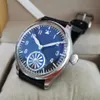 Wristwatches 44mm No Logo Mechanical Hand Wind Men's Watch Black Dial Blue Glass Bulge Bubble Mirror Rotating Turbine Seagull 242c