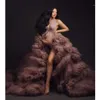 Casual Dresses Elegant Halter Mauve Maternity Dress for Po Shoot Tiered Fluffy Tulle Women Pography Robes Backless Gowncasual222o