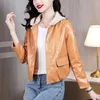 Frauen Leder High-End-Kurze Motorrad Jacke Weibliche 2023 Frühling Herbst Mantel Koreanische Version Mit Kapuze Casual Tops