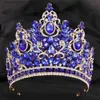 Akcesoria do włosów do włosów Kmvexo Big Forest Blue Crystal Rhinestone Crown Wedding Tiara Bridal Hair Akcesoria Koronę Party Wedding Nekury Q231005