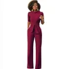 Dames Jumpsuits Rompertjes Elegant Kantoor Werkkleding Zakelijk Formeel 2021 Dames Halve mouw Zakken Wijde pijpen Broek Romper Fas236s