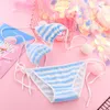 Traje de baño para mujer Lencería sexy Kawaii Azul Traje de rayas blancas Anime Cosplay Disfraces eróticos Sujetador Ropa interior para mujer Conjunto Bikini Grils