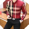 Mens Dress Apparel Designer Casual Slim Fit Long Sleeve Business Shirt Male Print Autumn Cotton Cotton Derts Men Men Brand #02271f