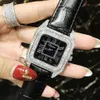 Orologi quadrati di lusso da donna con diamanti pieni Orologio da donna con cinturino in pelle moda strass Orologio al quarzo con cristallo argento Orologio femminile Nuovo Y190230M