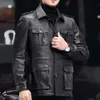 Casacos masculinos de couro falso genuíno, jaquetas com gola virada para baixo, casacos de outono e inverno destacáveis, sobretudo vintage 231005
