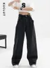 Dżinsy damskie Kuclut Wysoka talia Czarne kobiety koreańskie mody vintage szerokie nogi dżinsowe spodnie uliczne streetwear pełna długość spodni 231005