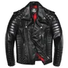 Herren Leder Faux 2024 Schwarz Echtes Schaffell Echtes Frühling Herbst Perfecto Motorncycle Jacke Schlank Anzug Biker Männlichen Mantel 231005