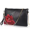 Evening Bags Women Fashion Genuine Leather Embossing Painted Rose Retro Clutch Bag Envelope Shoulder Crossbody With Wristband