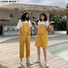 Women's Jumpsuits Rompers Preppy Style Women's Big Size Pockets Jumpsuits Black Yellow Cotton Suspender Strap Wide Pants Loose Kaii Overall Skirts WomenL231005