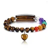 Filo XSM Bracciale elasticizzato per energia yoga con pietre preziose naturali da 8 mm, 7 chakra, ciondolo a forma di cuore, equilibrio di cristallo, preghiera di guarigione Reiki