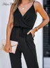 Combinaisons pour femmes Barboteuses noir Drstring Jogger combinaison pour femmes décontracté col en v sans manches Cami bretelles combishort 2023 été salopette Romper JumpsuitL231005