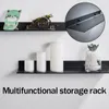 Bathroom Shelves 20-60CM Punch Free Floating Room Wall Shelves Bathroom Shelf Wall Mounted Black Aluminum Toilet Shampoo Organizer Washhand Stand 230926