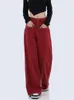 Damen Jeans Baggy Rot Streetwear Vintage 90er Jahre Y2k Gerade Denim Hose Punk Harajuku Koreanisch Hohe Taille Breite Beinhose Kleidung