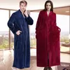 Femmes hommes Extra Long hiver chaud peignoir grande taille enceinte fermeture éclair peignoir de luxe doux grille flanelle thermique robe de chambre Women251t