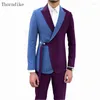 Herrenanzüge Thorndike 2023 Männer Anzug 3 Stück Smoking Slim Fit Rot Kaffee Blau für Hochzeitskleid Blazer Hose und Weste