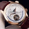 Neue 42 mm Master Control World Geographic Q1522420, weißes Zifferblatt, automatische Herrenuhr, Mondphase, Tourbillon, Roségoldgehäuse, Leder, Str195r