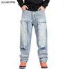 Jeans pour hommes Hip Hop Rétro Hommes Bleu Clair Jambe Large 2021 Skateboarder Porter Lavé Lâche Denim Pantalon Plus Taille Streetwear2855