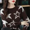 Suéteres femininos marca de luxo outono inverno harajuku mulheres vermelho preto estrela impressão de malha pullovers feminino grosso gola alta jumper 220929