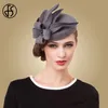 Chapeaux larges chapeaux seau FS fascinateurs pour femmes fleur élégante noir pilulier chapeau laine feutre robe de mariée vintage Fedoras église dames casquettes formelles 231005