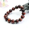 Strand 8 10 12mm rond naturel rouge œil de tigre pierre Bracelet main chaîne perles claires Courage élastique fabrication de bijoux conception cadeaux pour hommes