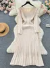 Grundläggande avslappnade klänningar Singreiny Winter Knit Long Dres V Neck Sleeve Retro French Elastic Soft Ladies Elegant Warm tröja 231005