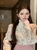 Damenblusen Blends Chic Korea Tops Blusas Frauen 2023 Frühling Niedlich Japan Mädchen Beige Peppy Stil Knopf Lose Freizeithemden
