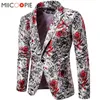 Luxury Men Suit Jacket Floral Blazer Masculino Rose Printed Evening Dress Casual Blazer Men Single Button Slim Fit Jacket294g