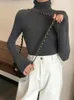 Femmes tricots t-shirts harajuku noir blanc col roulé femme t-shirts automne mode femmes élégantes solide à manches longues t-shirt mince décontracté basique t-shirt top 231031