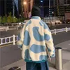 Men s Down Parkas Harajuku Men Fleece Jacket Milk Cow Pattern Winter Fashion Trend Warm Clothes Teenager Loose Fit Padded Coat Streetwear 231005