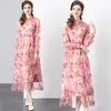 Basic Casual Dresses Designer Fashion Spring New Womens High Quality Bohemian Vintage Elegant Slim Long Sleeve Printed Mesh Casual Party Vestidos 2024