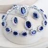 Bruiloft Sieradensets Zilver 925 Dames Bruidssieradensets Blauwe Zirkonia Kostuum Fijne Sieraden Bruiloft Ketting Oorbellen Ringen Armbanden Hangerset 231005